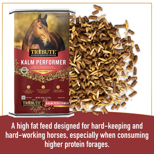 tribute equine nutrition kalm performer high fat textured horse feed