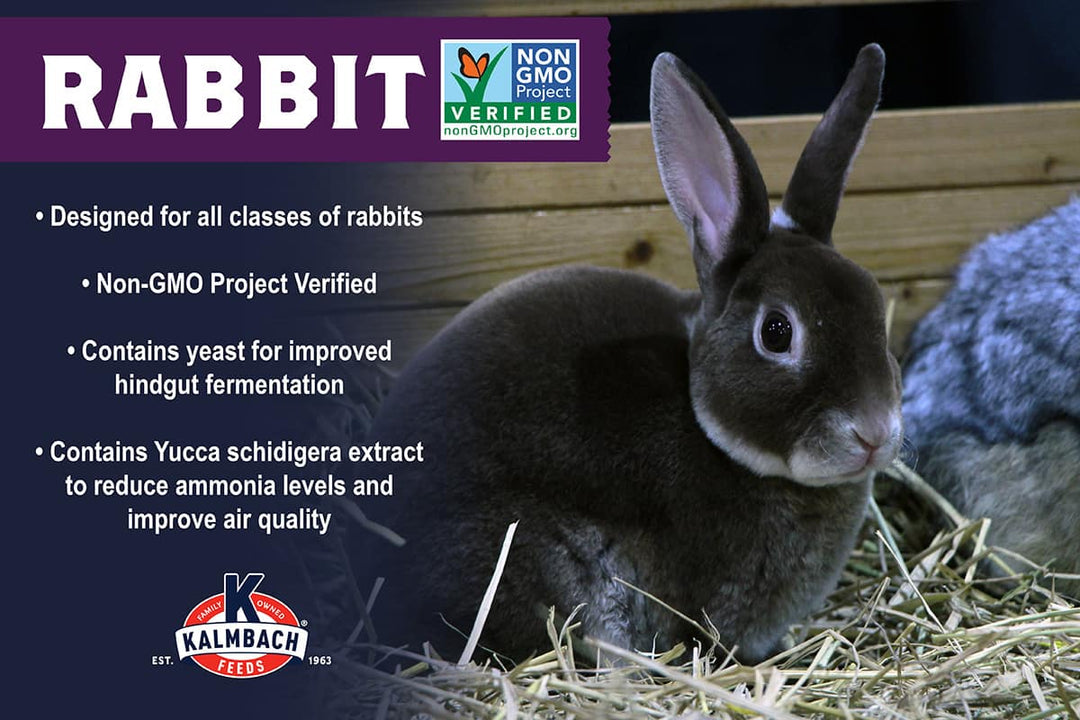 kalmbach 16 rabbit complete non-gmo rabbit feed benefits lifestyle imagery