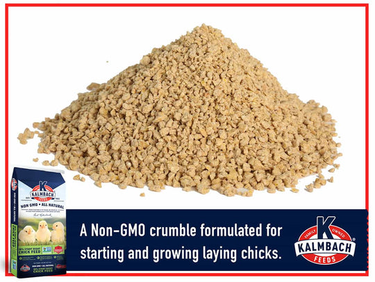 kalmbach 18 start right chick feed non-gmo crumbles description graphic