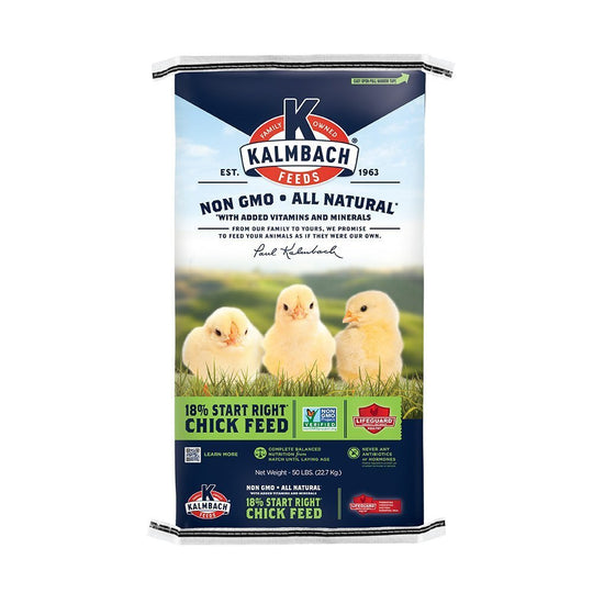 kalmbach 18% start right chick feed non gmo front bag