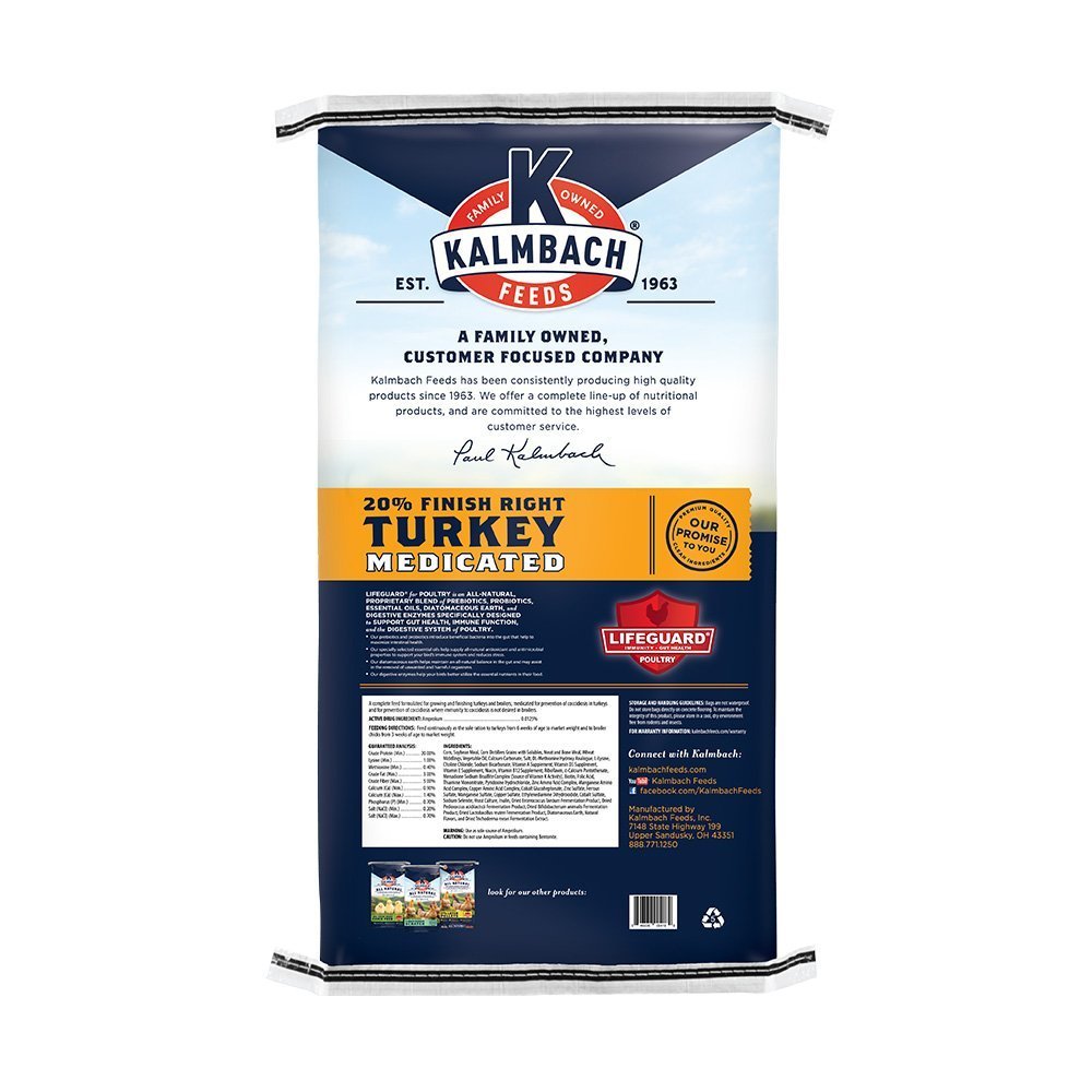 kalmbach 20% finish right turkey medicated turkey feed back bag