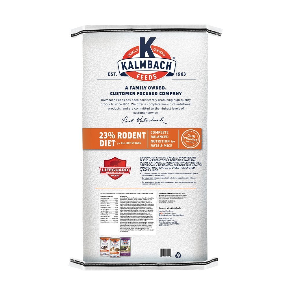 kalmbach 23% rodent diet rodent feed back bag