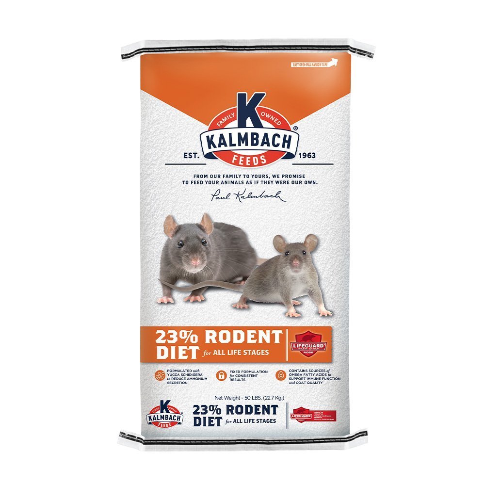 kalmbach 23% rodent diet rodent feed front bag