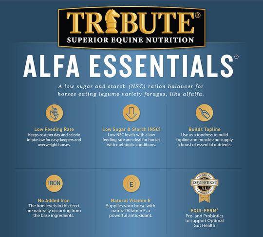 tribute alfa essentials horse feed benefits graphic