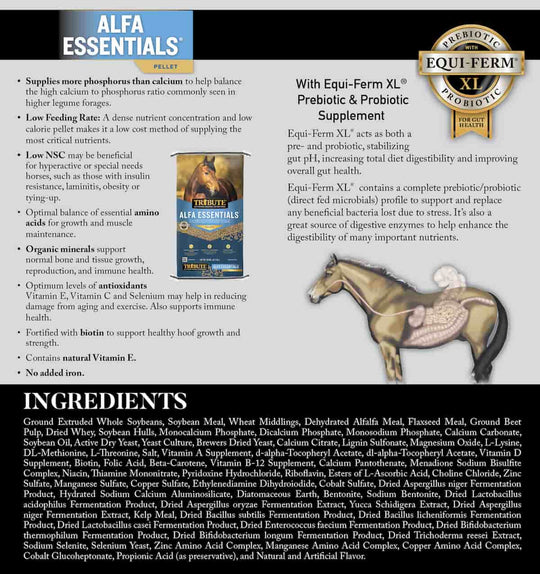 tribute alfa essentials horse feed ingredients graphic