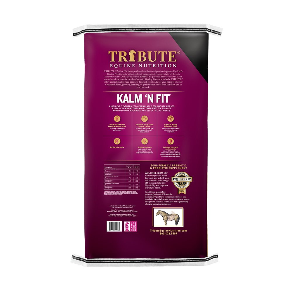 tribute equine nutrition kalm 'n fit high fat textured horse feed