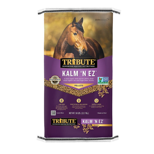 tribute equine nutrition kalm 'n ez non-gmo low nsc pelleted horse feed