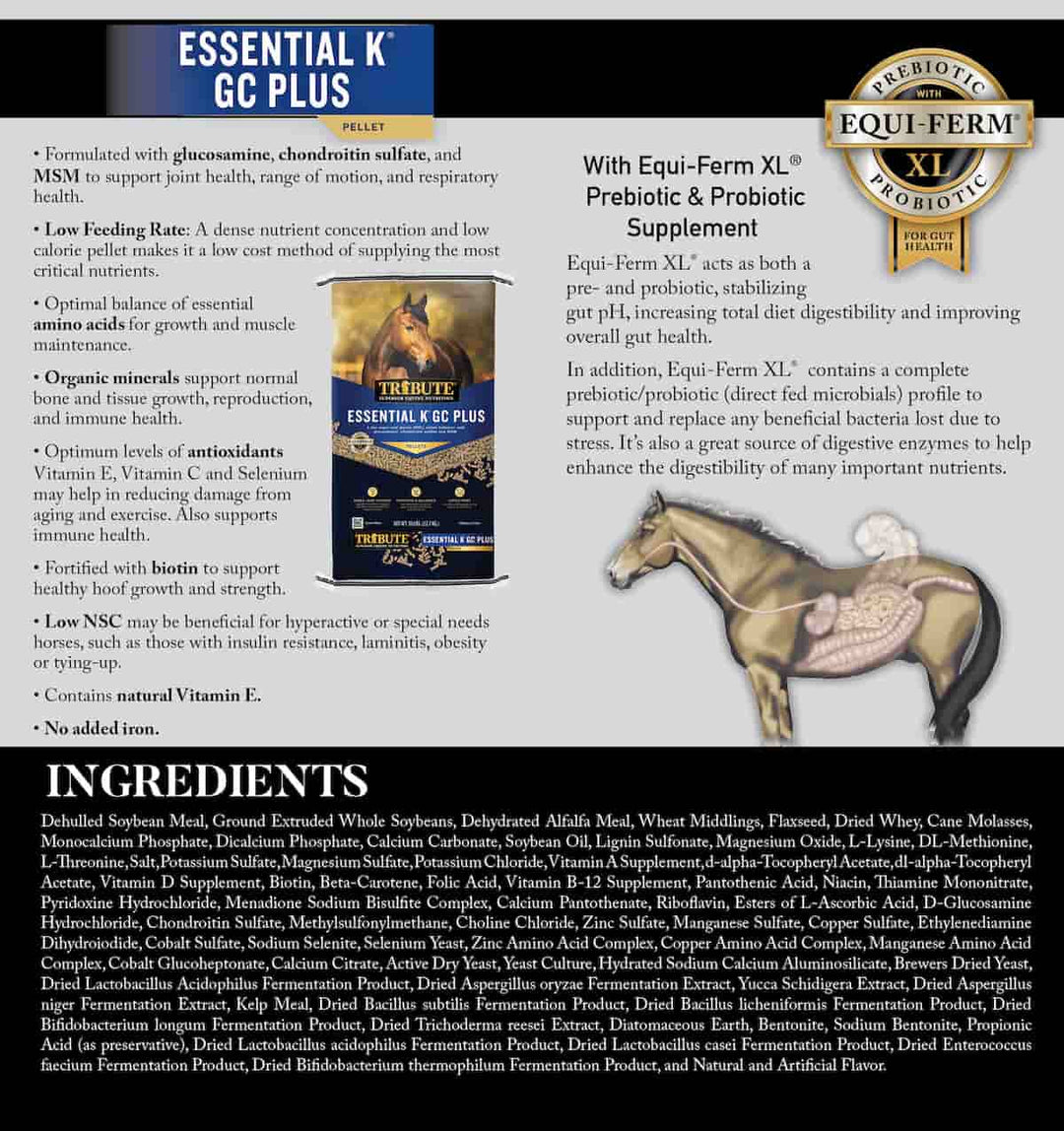 tribute essential k gc plus horse feed ingredients graphic