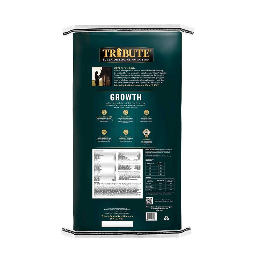 tribute growth pellet horse feed back bag