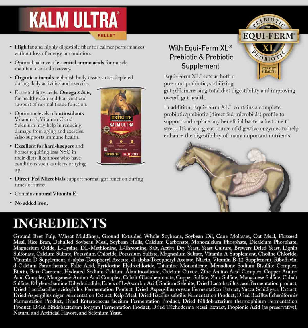 tribute kalm ultra horse feed ingredients list graphic