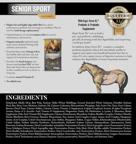 tribute senior sport horse feed ingredients graphic