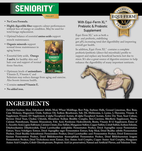 tribute seniority pellet horse feed ingredients graphic