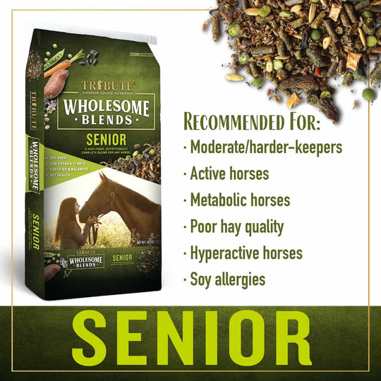 tribute wholesome blends senior horse feed recommendations graphic